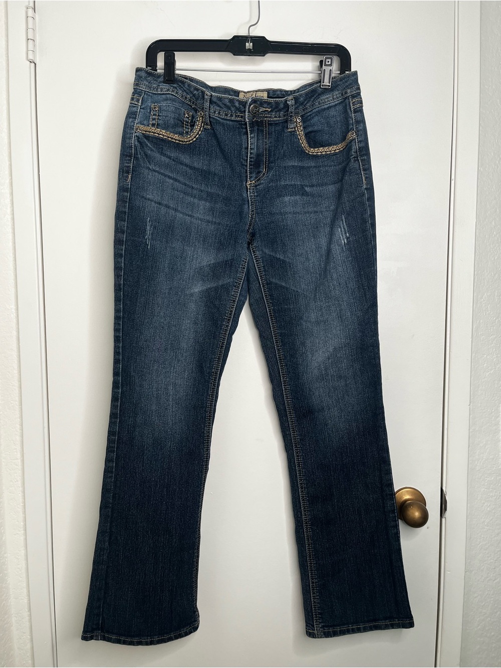 Earl Classic Women's Dark Blue Bootcut Jeans 10 Embellished Flap Pockets Y2K